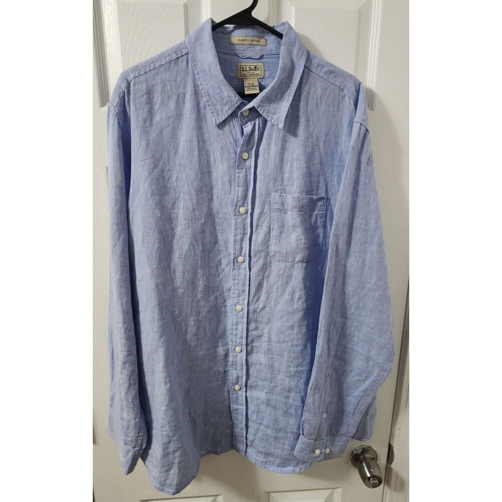LL Bean 100% Linen Slightly Fitted Long Sleeve Men's Shirt Blue Size XL-Reg